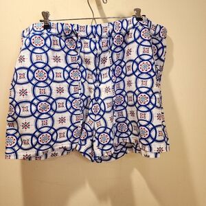 Liz Claiborne Blue and White Patterned Apparel Plus Size Linen Blend Short XXL